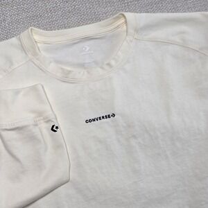 Converse Women Size L Cream Boxy Crop Top Long Sleeve T-Shirt Chuck Taylor READ